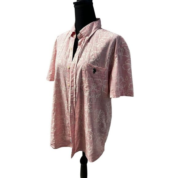 U.S. Polo Assn. Pink & White Floral Short Sleeve Button-Down Shirt, Vacation, re - Picture 4 of 9